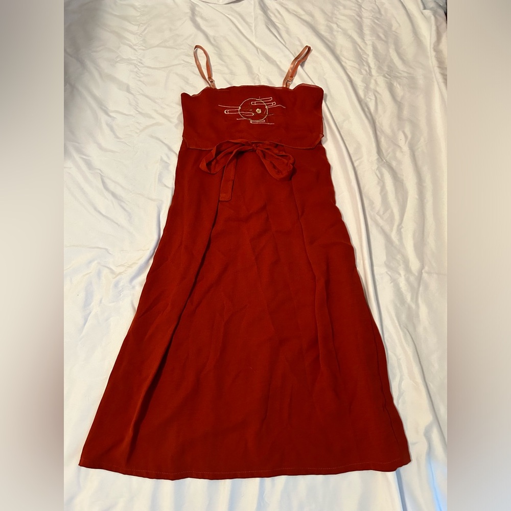 Vintage MengBaLi Orange/Red Dress with Beautiful Stitched Details Size S